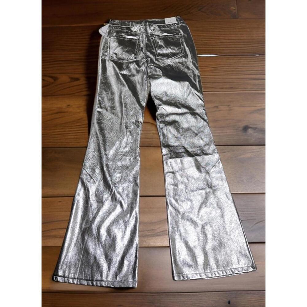 STUNNING Women's Faux Leather Pants LOVE FIRE Size 7 Metallic Silver Flare NWT - Picture 4 of 4